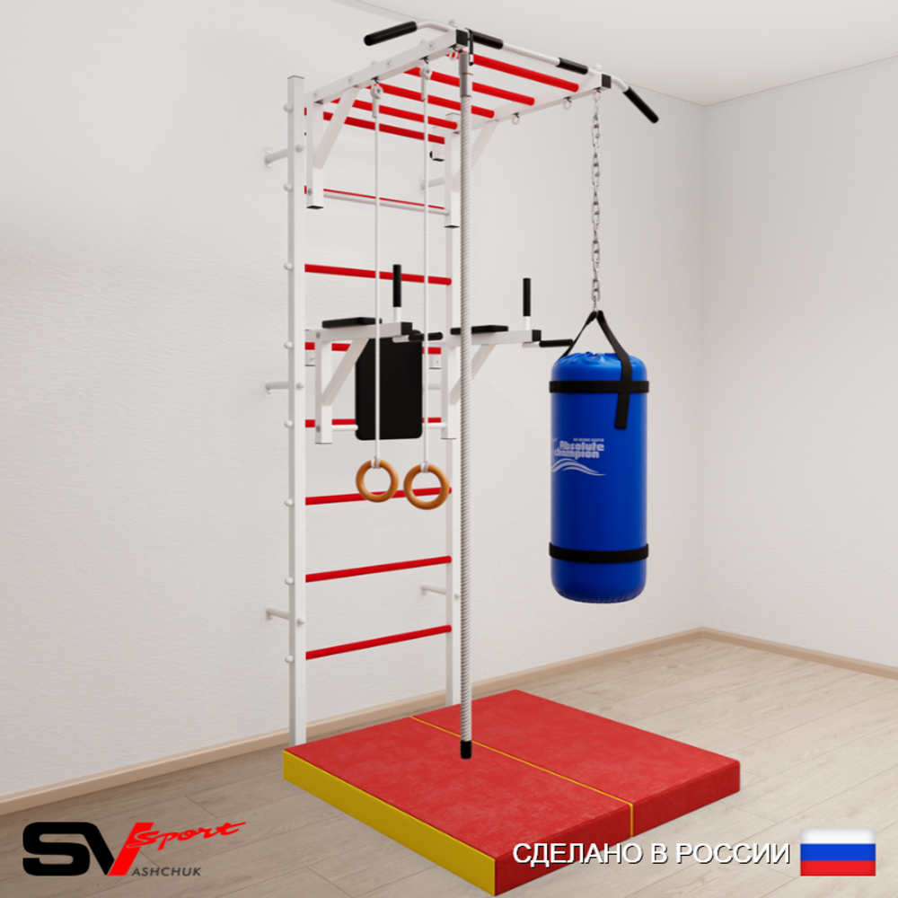 Шведская стенка Sv Sport усиленная 6445 (Турник рукоход/Брусья/Канат/Кольца/Цепь/Мешок 15кг/Мат 1м)