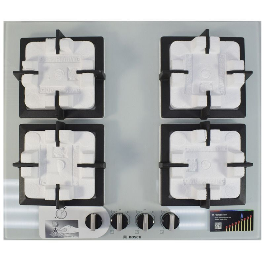 Встраиваемая газовая панель BOSCH PPP6A2B20O, независимая, 4 конфорки, белая