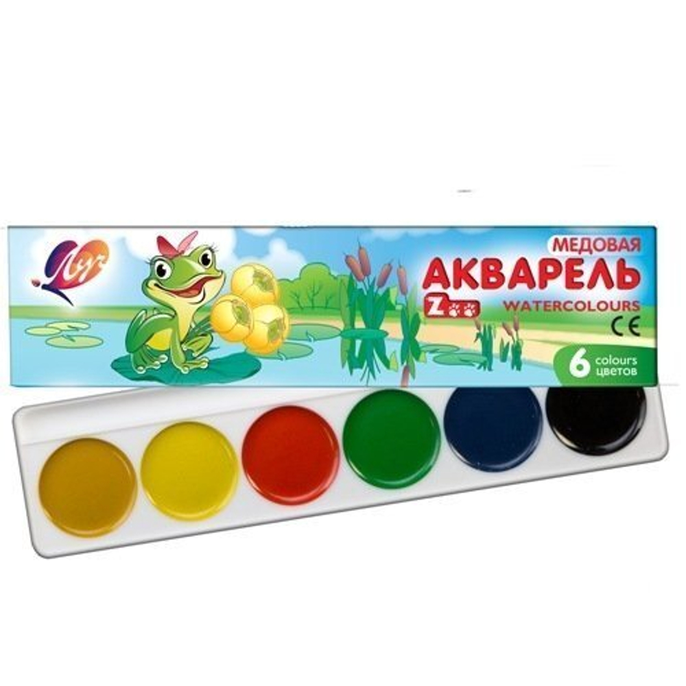 Акварель Луч медовая, 6 цветов, без кисти, картон.упаковка, "ZOO"