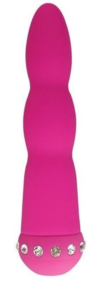 Розовый вибратор WAVY WAND со стразами - 14 см. (Цвет: розовый)