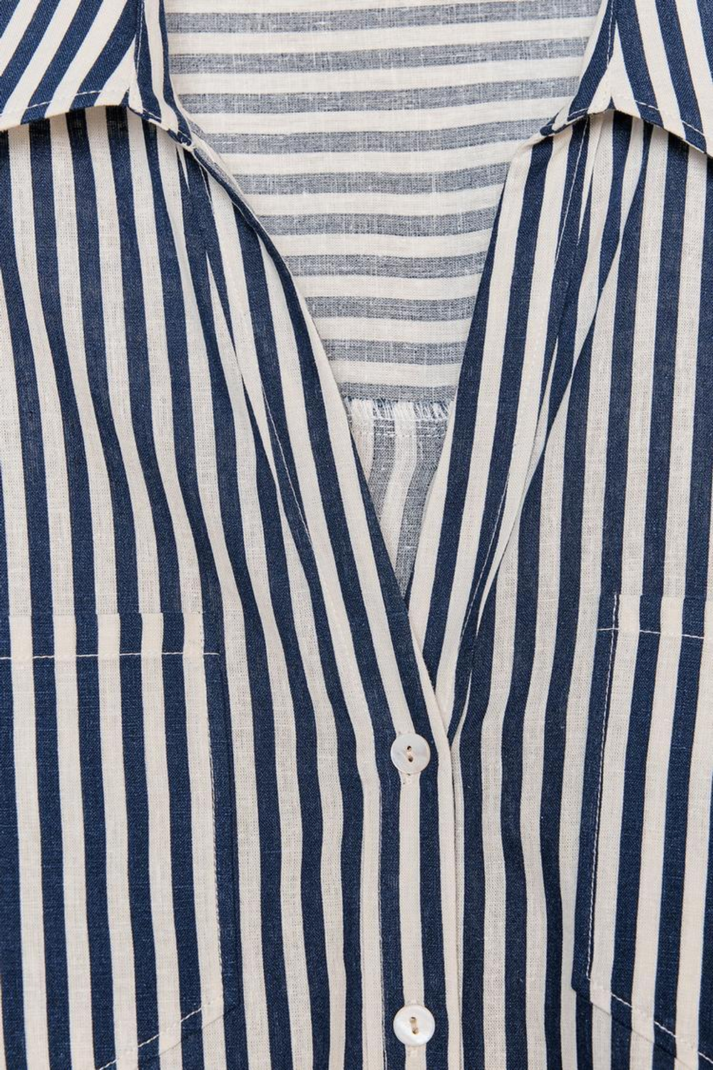 ZARA УКОРОЧЕННАЯ РУБАШКА ИЗ СМЕСОВОГО ЛЬНА, СИНИЙ/БЕЛЫЙ