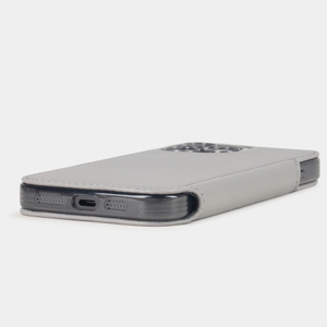 Чехол-книжка кожаная для iPhone 16 Pro, теленок серого цвета