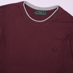 Винтажный лонгслив Fred Perry бордового цвета с контрастными окончаниями манжет, S
