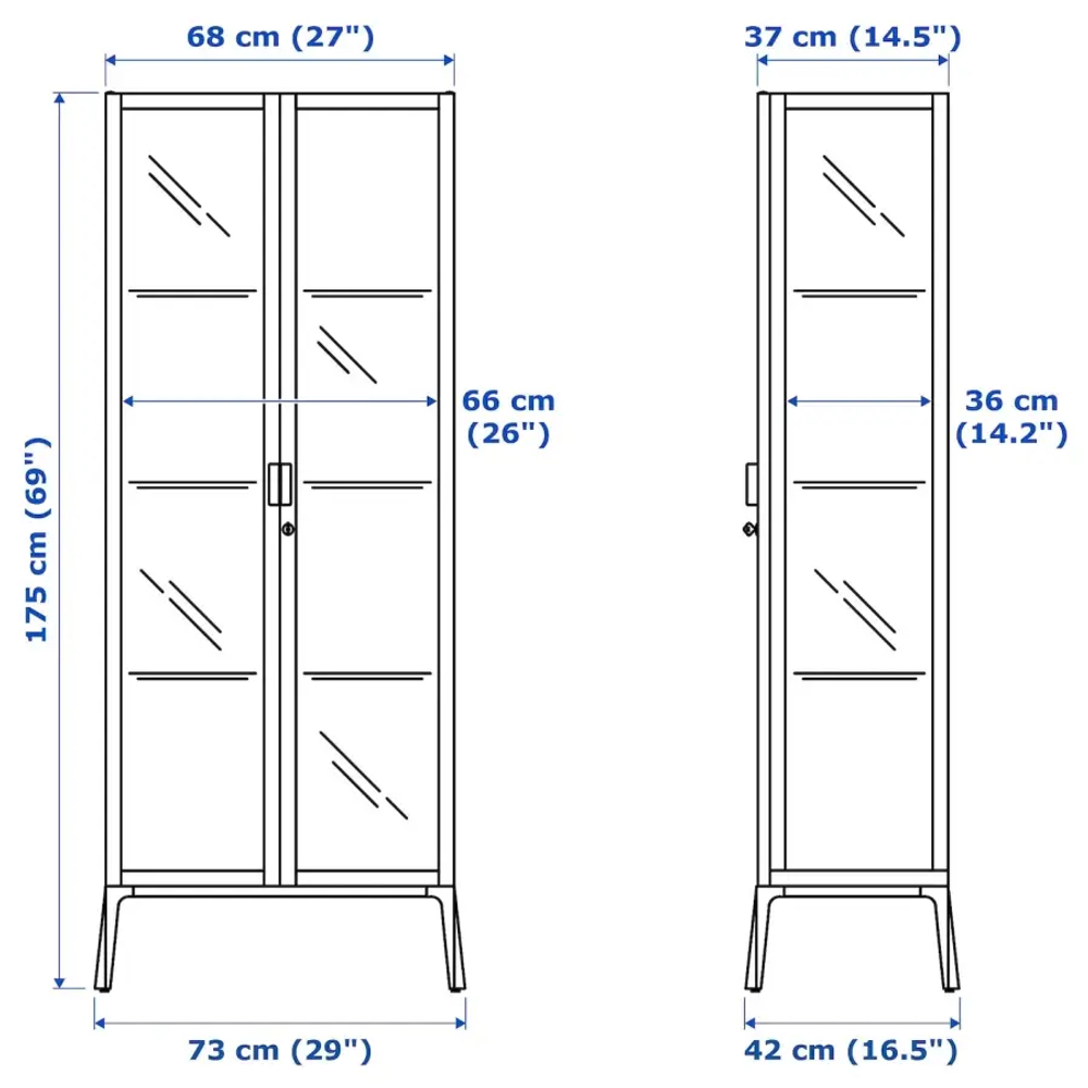 Шкаф состеклянными дверцами  - MILSBO IKEA/ МИЛСБО ИКЕА, 73x175х42 см, белый/прозрачный