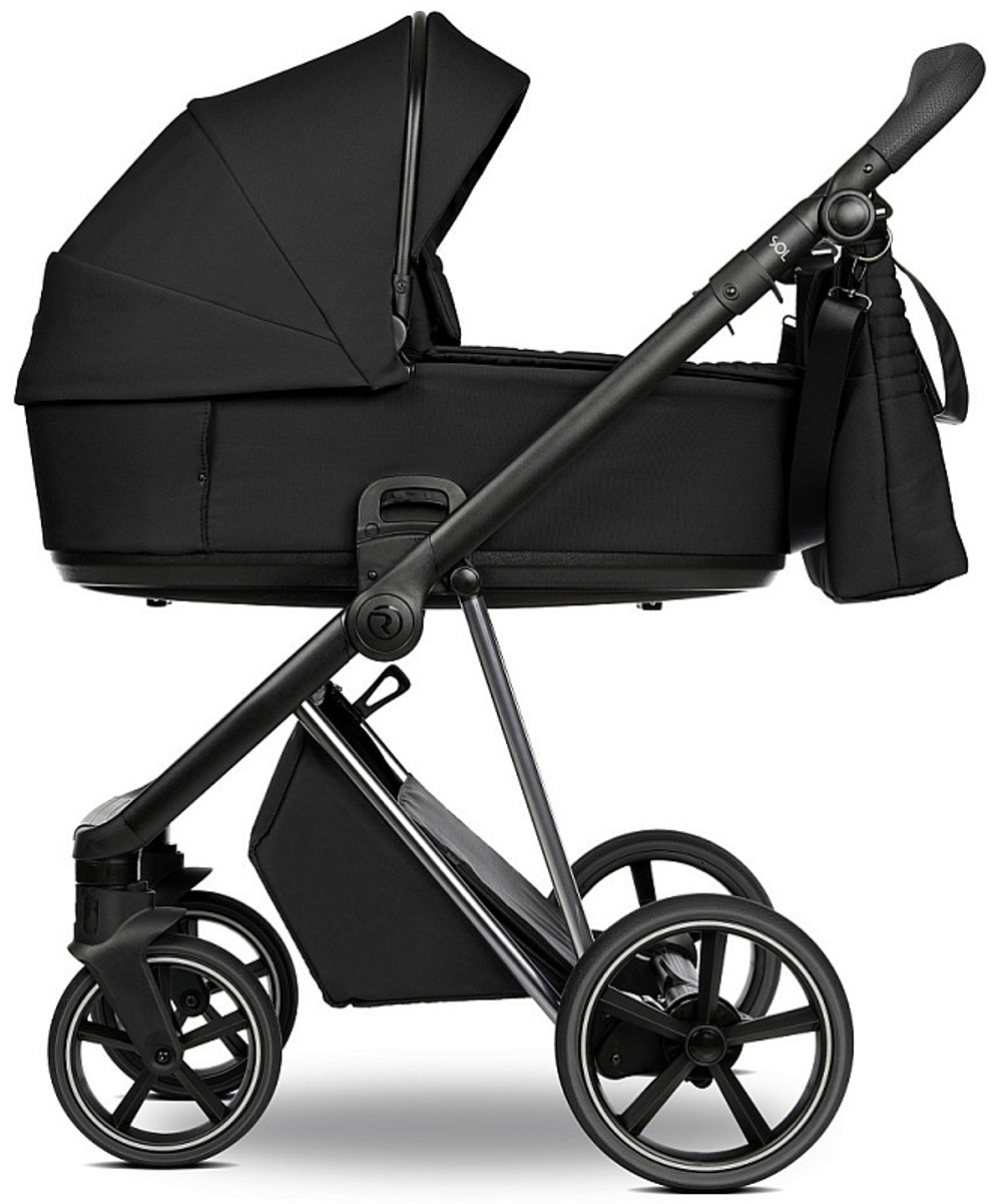 Детская коляска Roan Sol Vintage Luxury 2.0 3 в 1 с автокреслом Tutis Elo Lux EduSky Black VIN 05/CB Caviar Black/Nickel/руч.Black