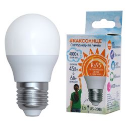 LED-G45-6W-4000K-E27-FR-RA95 PLK01WH Лампа светодиодная. Форма шар. матовая. Белый свет 4000K. Картон. ТМ Uniel