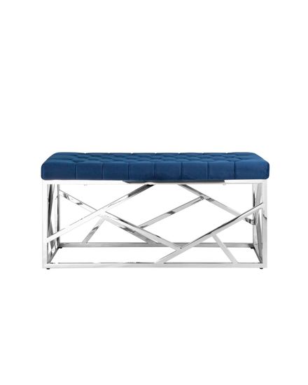 Банкетка-скамейка АРТ ДЕКО велюр синий сталь серебро