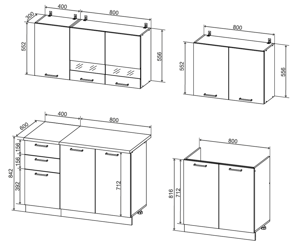 Кухня «Дуся» комплект 2.0 Белый бриллиант / Дуб бунратти