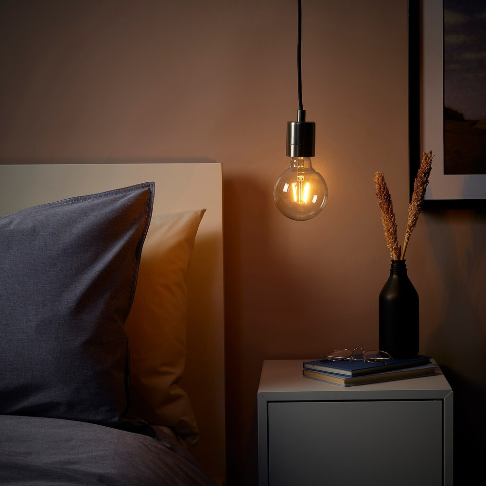 IKEA SKAFTET  (ИКЕА СКАФТЕТ)  -  / LUNNOM Подвесной светильник с лампой, никель/прозрачная сфера