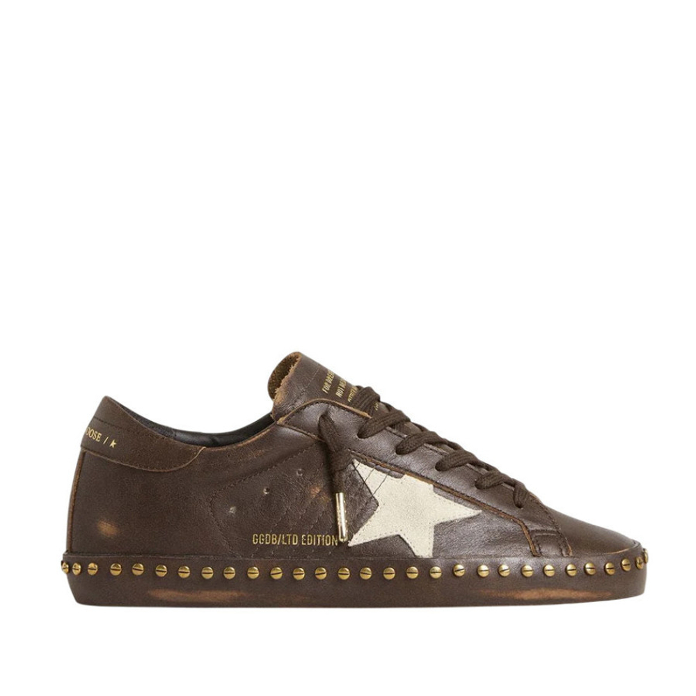 Женские Golden Goose Superstar in Brown Leather with Cream Suede Star and Studs