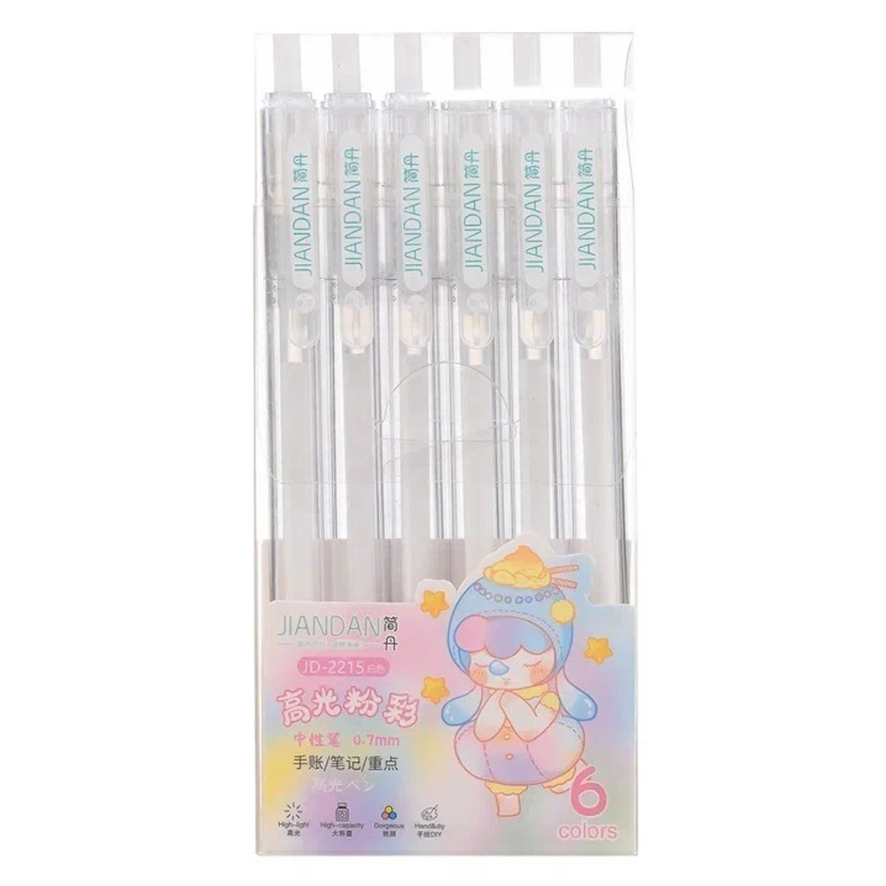 Ручка гелевая, автоматическая, Jiandan, серебристые чернила, в прозрачном корпусе, 6 шт