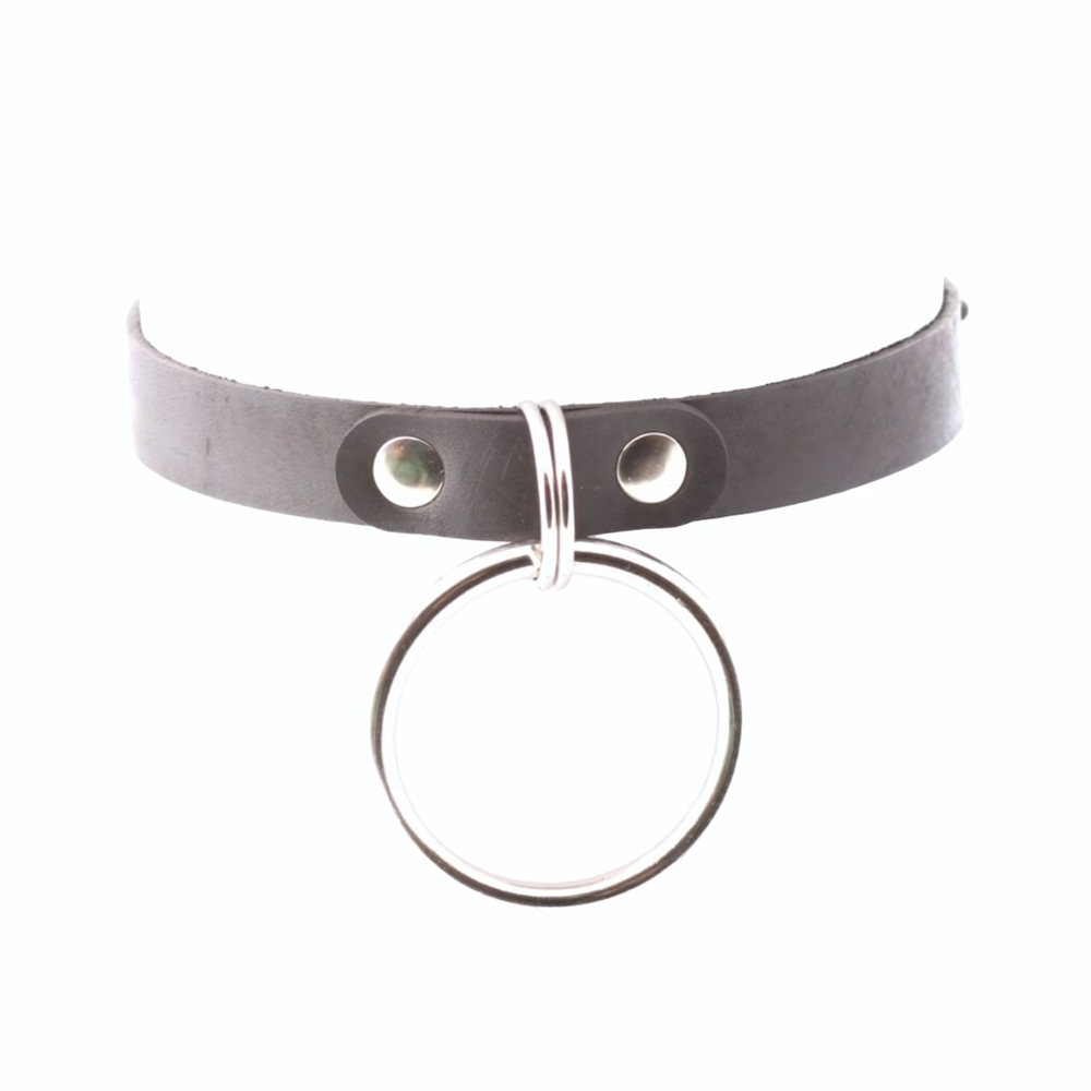 Черный кожаный чокер с большим кольцом (Цвет: черный)