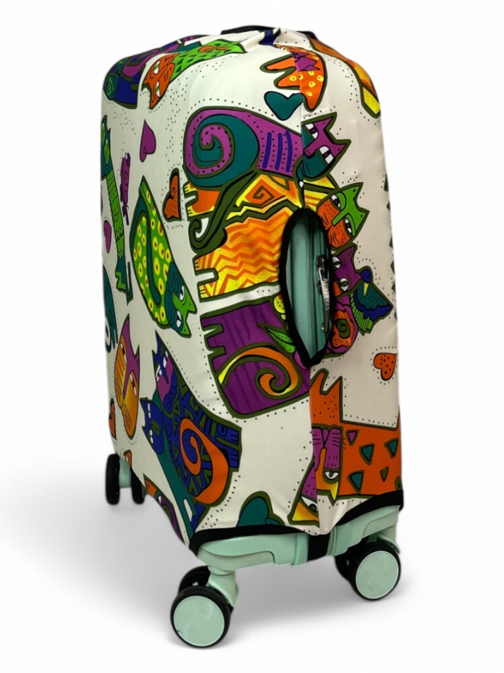 Чехол на чемодан 20", цвет белый/разноцветный, Коты