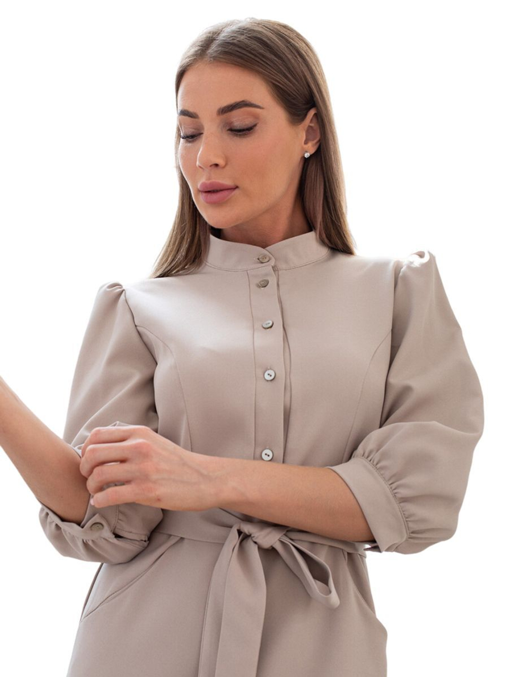Платье медицинское Dr. Nice Beauty на пуговицах, бежевый, 48