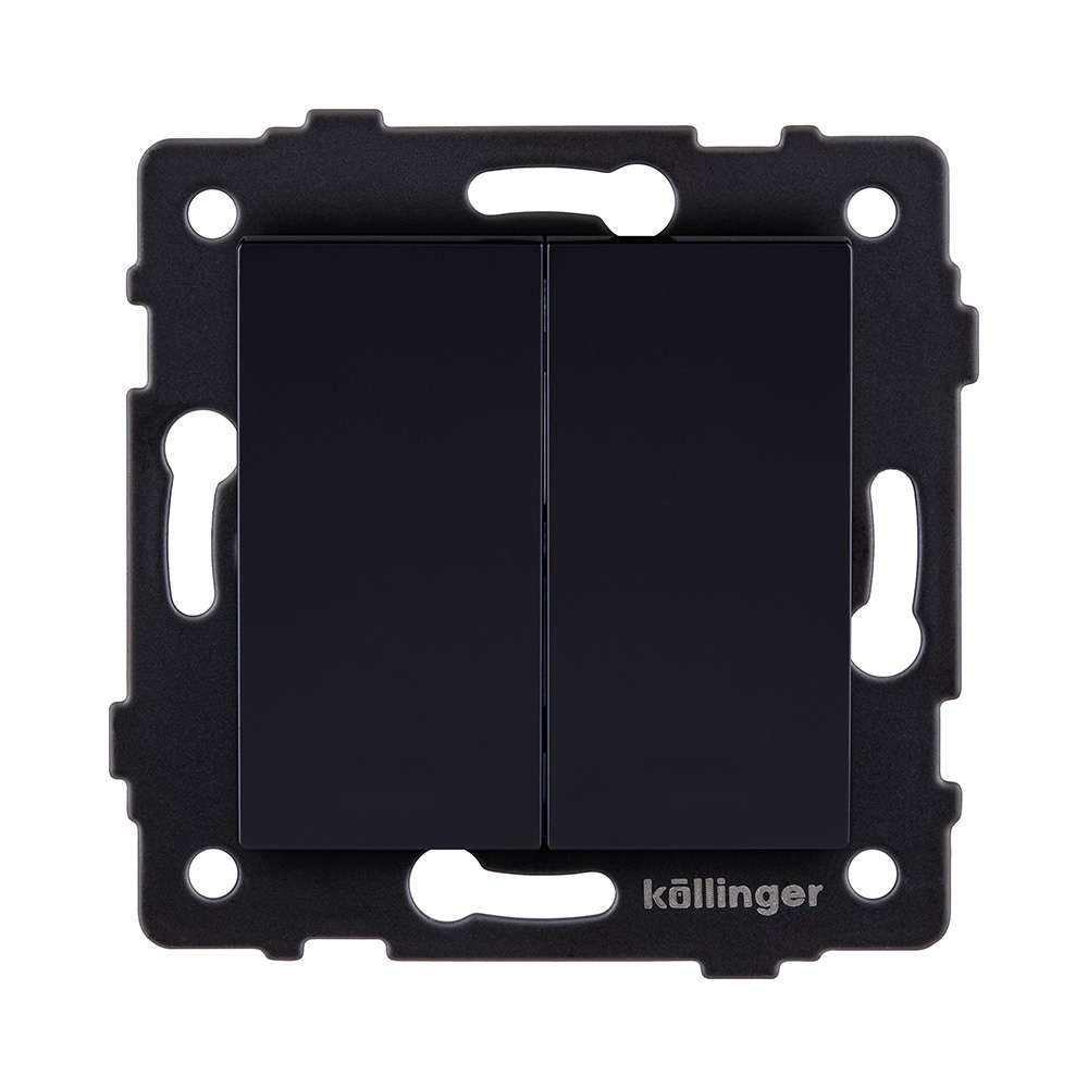 Выключатель 2-клавишный проходной 10А/250В, черный Kollinger REA-S-009BK для Aspekt, Eleganz, Reflex