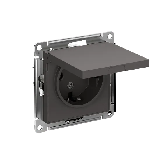 Розетка AtlasDesign 16А IP20 с заземл. защ. шторки с крышкой механизм базальт SE ATN001446