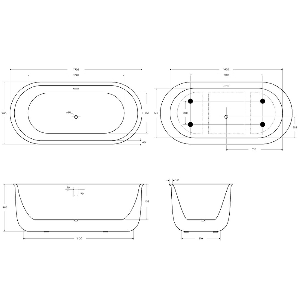 Акриловая ванна BelBagno 170x78 BB709-1700-780 без гидромассажа
