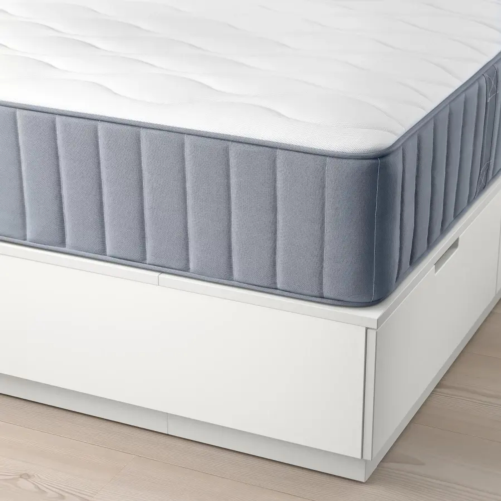 Каркас кровати с контейнером и матрасом - IKEA NORDLI, 200х140 см, матрас средне-жесткий, белый, НОРДЛИ ИКЕА