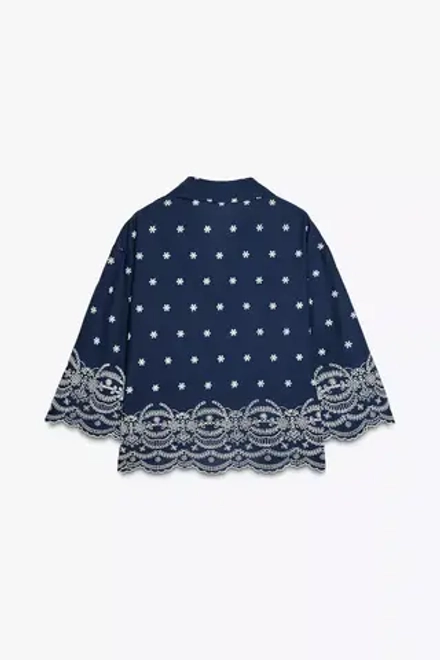 ZARA РУБАШКА С ВЫШИВКОЙ, СИНИЙ/БЕЛЫЙ
