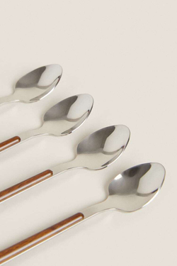 ZARA HOME НАБОР ИЗ 4 ЧАЙНЫХ ЛОЖЕК С КРУГЛОЙ РУЧКОЙ И ДЕТАЛЯМИ, ТЕМНО-КОРИЧНЕВЫЙ