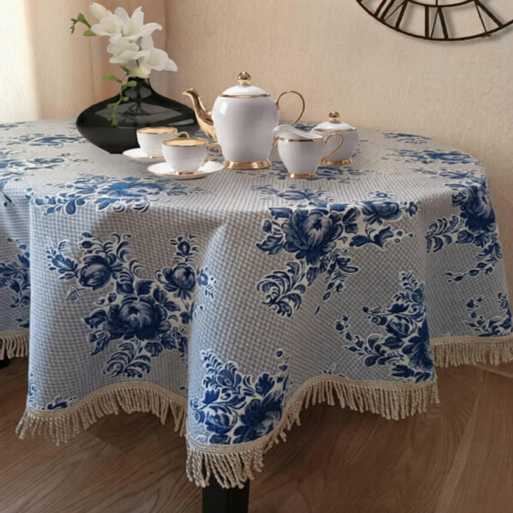 Скатерть гобеленовая круглая "D. ГЖЕЛЬ", 40% хлопок, Россия.