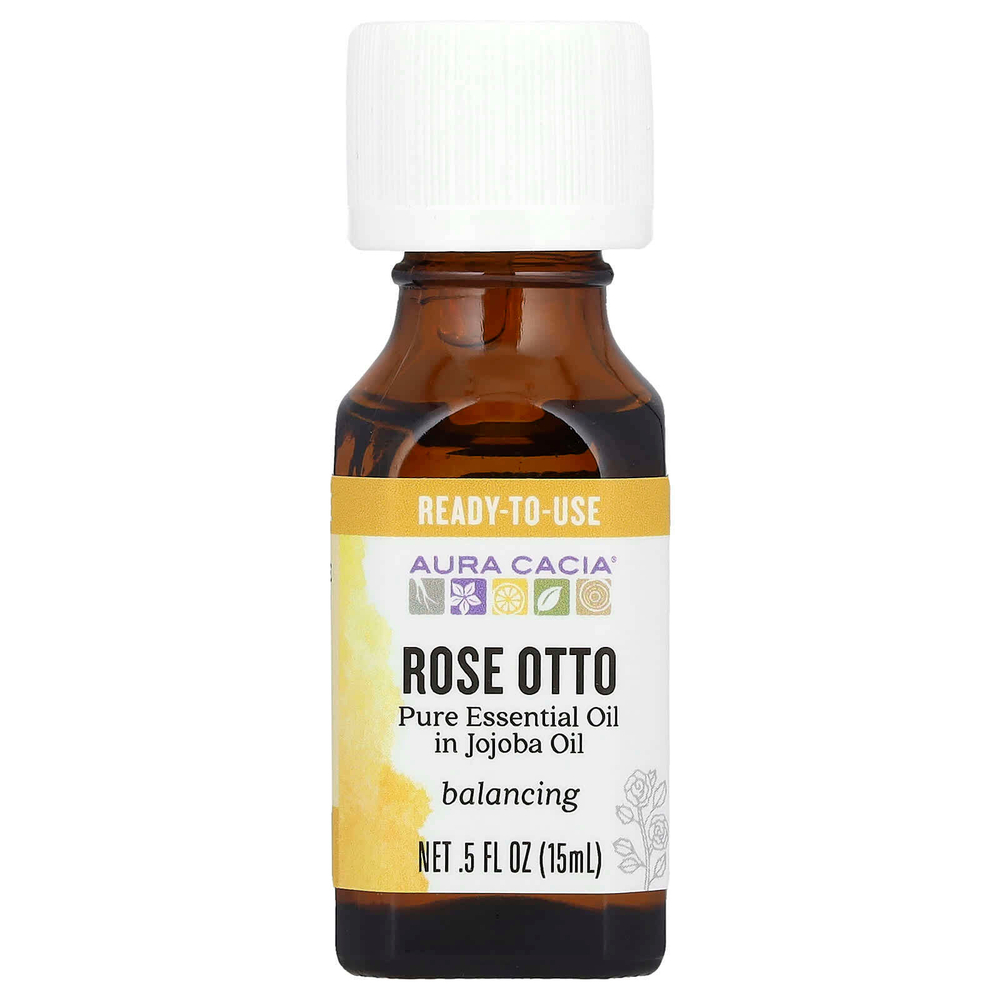 Aura Cacia, Чистое эфирное масло в масле жожоба, роза отто, 15 мл (0,5 жидк. унц.)