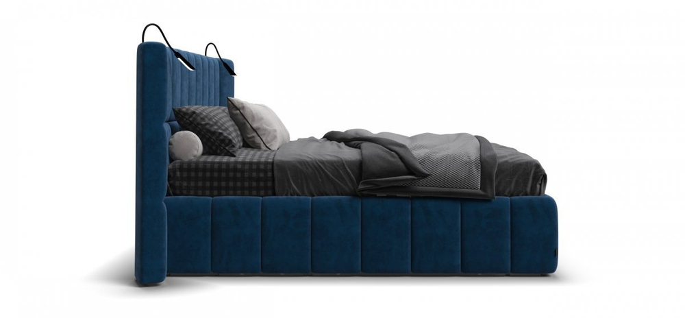 Босс ХО Кровать 180*200 без набора светильников Велюр Монолит синий