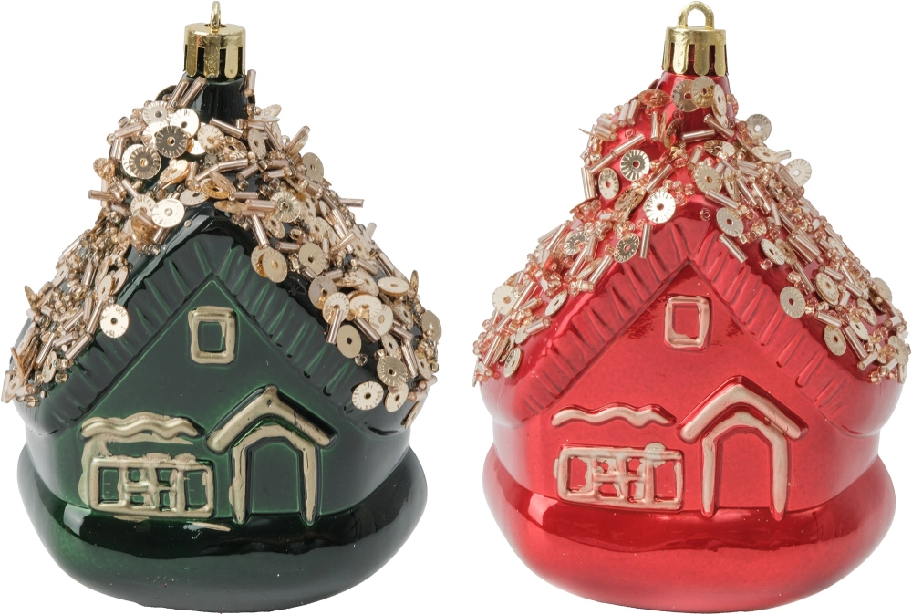 Набор украшений Домики 2шт 10х8,5см красный+зеленый, SYQD1-0124010