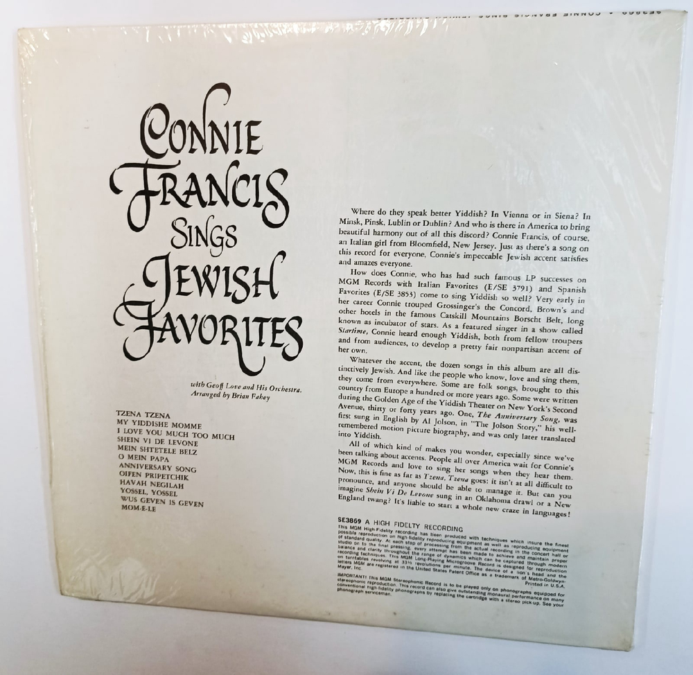 Connie Francis With Geoff Love And His Orchestra Sings Jewish Favorites (US 1960)