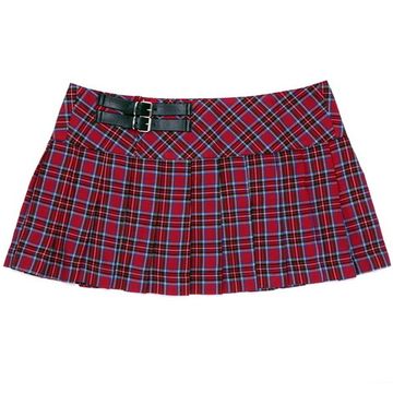 Юбка красная в среднюю клетку с 2-я ремешками