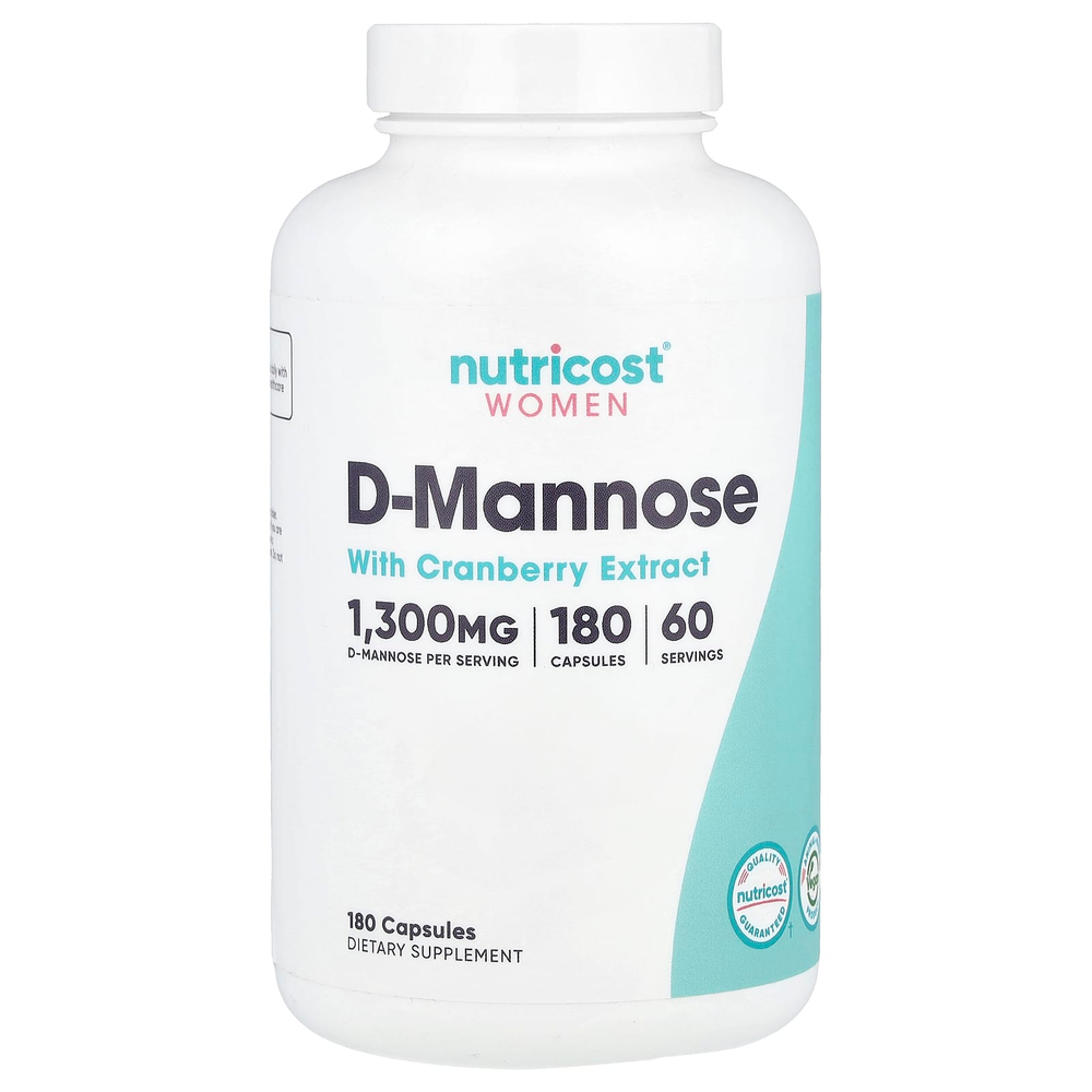 Nutricost, D-манноза с экстрактом клюквы для женщин, 180 капсул