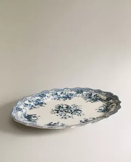 ZARA HOME БЛЮДО ИЗ ФАЯНСА С ЦВЕТОЧНЫМ УЗОРОМ, СИНИЙ