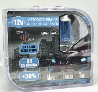 Автолампа H4 12V 60/55W P43t ParusAuto  +30% SKY BLUE EXTRA VISION BOX 34250SB/EV+30 к-т
