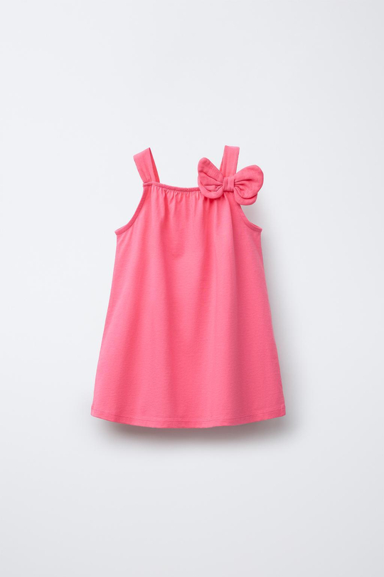 ZARA ПЛАТЬЕ С БРЕТЕЛЯМИ И БАНТОМ, КОРАЛЛОВЫЙ