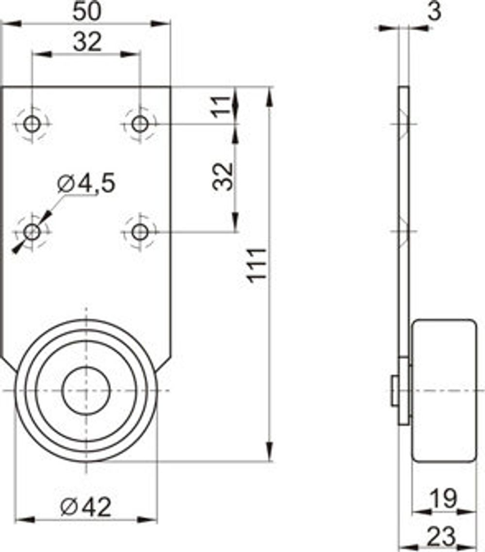 Колесо мебельное боковое широкая пластина 40мм не поворотное