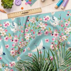 Ткань мембрана цветущая вишня и журавль