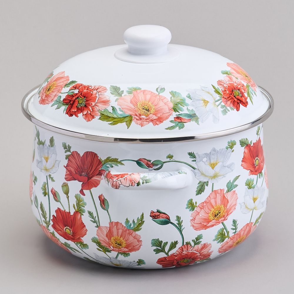 КАСТРЮЛЯ AGNESS ЭМАЛИРОВАННАЯ С ЭМАЛ.КРЫШКОЙ СЕРИЯ "МАКИ", 3.6 Л, 22*13 СМ