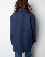 Пальто-жакет из шерсти елочка темно-синий