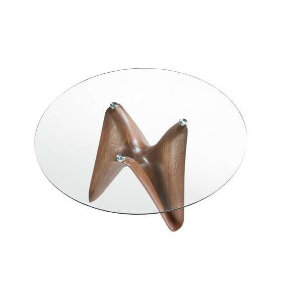 Круглый обеденный стол из закаленного стекла и ореха 1126-Ø130