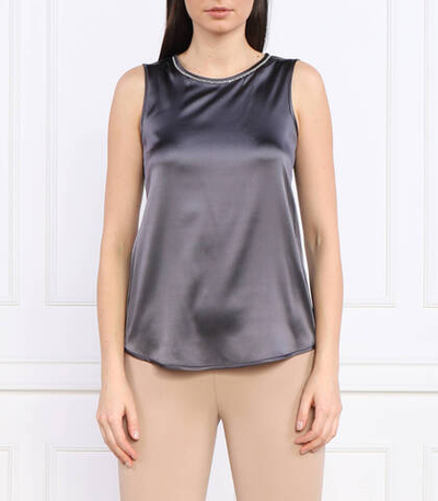 шелковый сатиновый топ Peserico - графитовый(S08893D 02372)