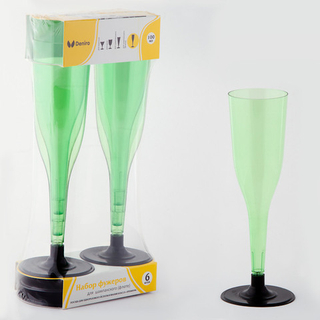 Фужер 170мл прозрачный черная ножка 1/6шт (флюте)