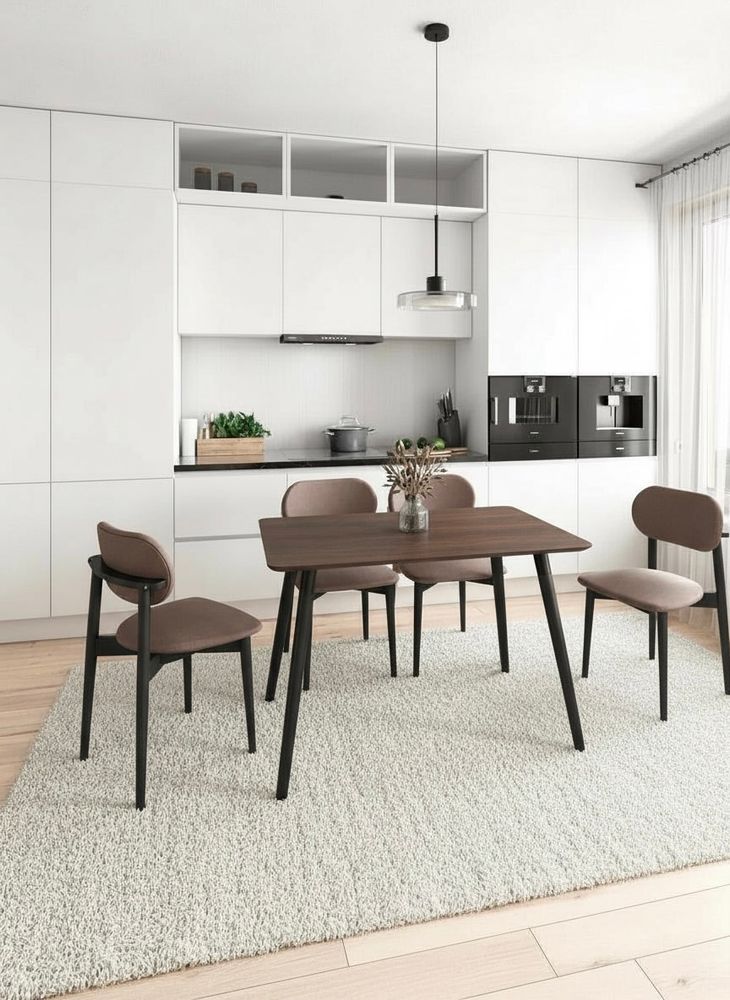 Стол деревянный AMADEO 1, орех + металл черный + ножки черное дерево