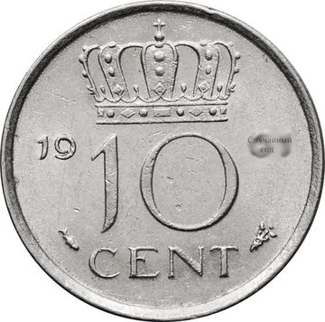 10 центов 1950-1980 Нидерланды