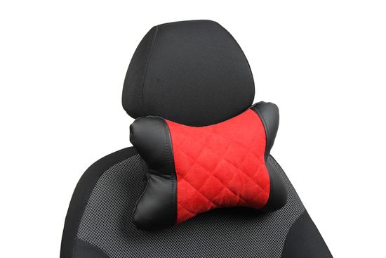 Автомобильная подушка "Косточка" под шею из алькантары "Ромб"
