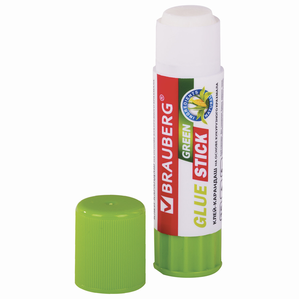 Клей-карандаш на натуральной основе BRAUBERG GREEN 15 г (24 штуки в упаковке)