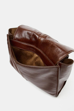 ZARA КОЖАНАЯ МИНИ-СУМКА-ШОПЕР С ДВОЙНЫМ КАРМАНОМ, КОРИЧНЕВЫЙ