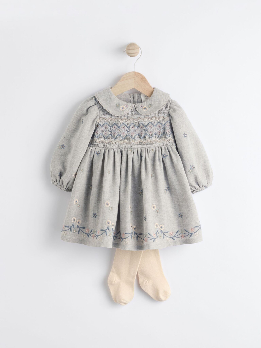 Платье и колготки в комплекте для девочки Next Q94-823, Серый, Кремовый