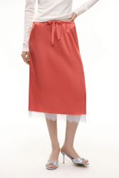 Юбка миди с кружевом (Sunday Skirt), коралловая