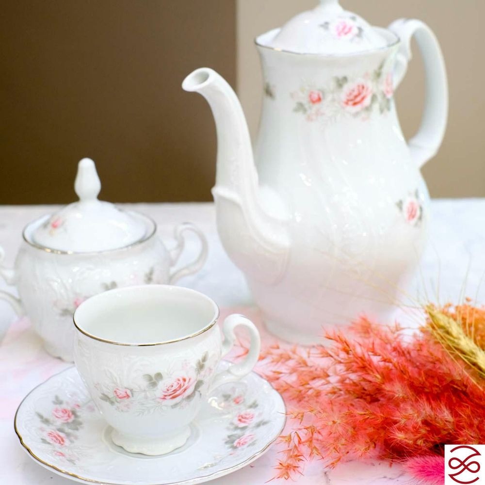 Кофейный сервиз Bernadotte Серая роза платина 6 персон 17 предметов