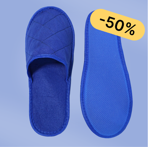 Тапки махра/флис, закрытый мыс (100 пар) одноразовые, синие (васильковые)